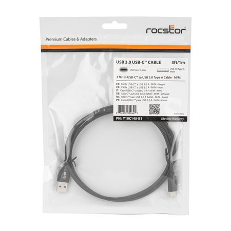 ROCSTOR Cable Usb-C To Usb-A - Usb Type-C Male Y10C145-B1